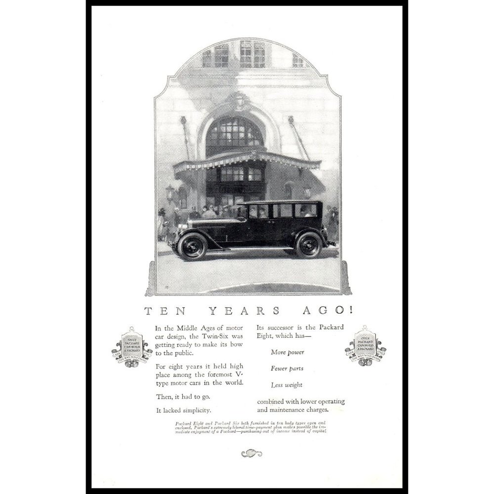1924 Packard Eight Antique Car Vintage Print Ad Downtown City Hotel Wall Art